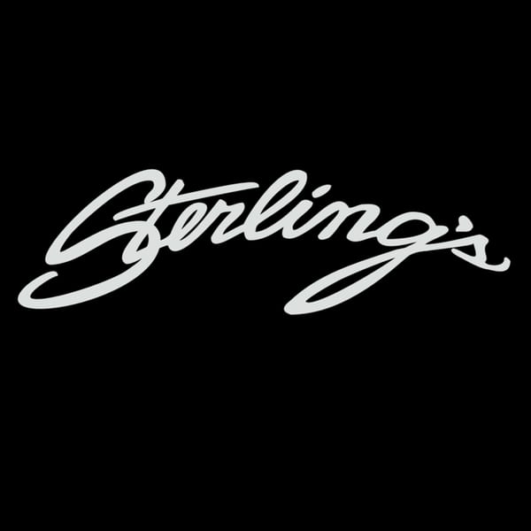 Sterling's Restaurant logo, featuring the name "Sterling's" in elegant white script on a black background.