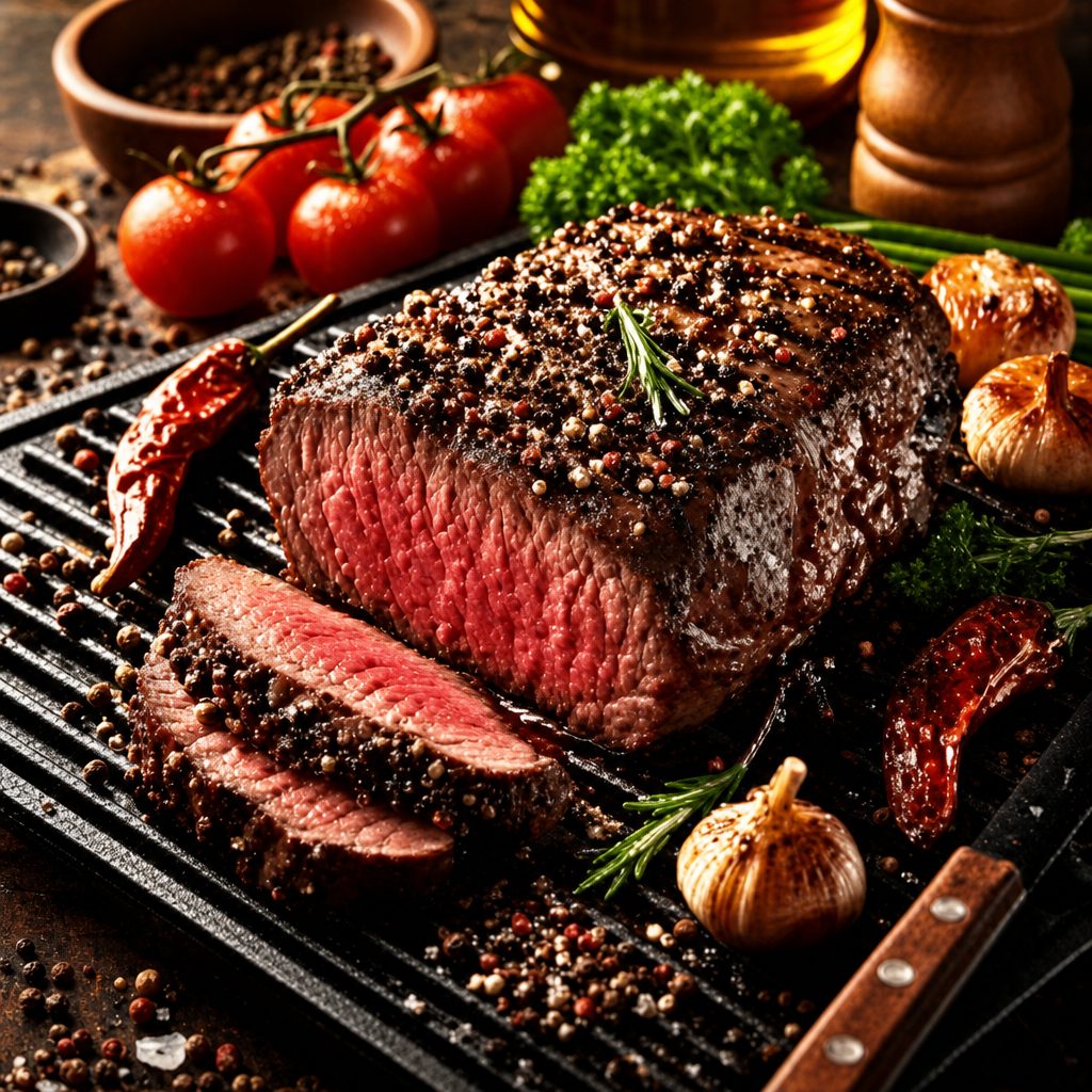 #2P- Seared Pepper Corn Steak.